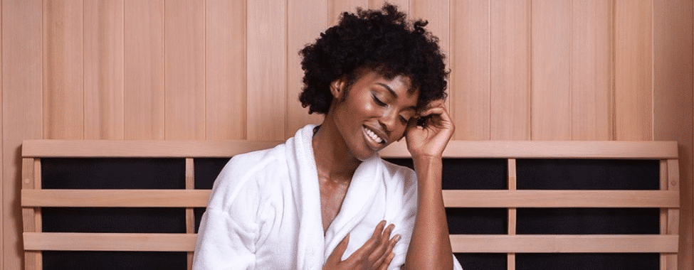 Woman enjoying a Clearlight sauna