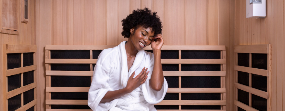 Woman with Healthy Habits Using Infrared Sauna