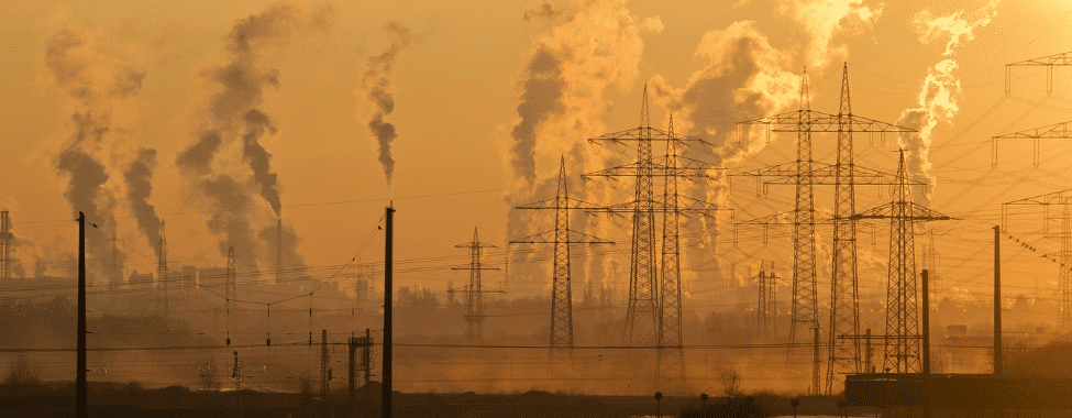 View of Factory with Smog and Air Pollution