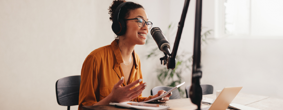 Woman Recording Health and Wellness Podcast