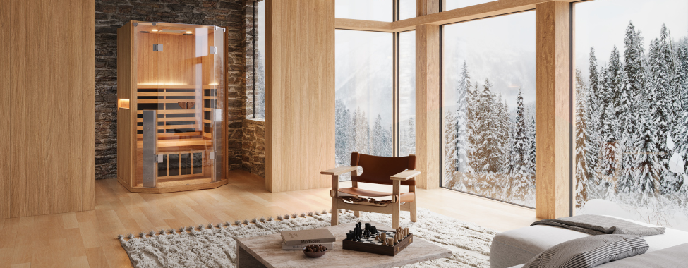 Clearlight Infrared Sauna in Home with Snowy Background