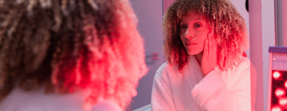 Woman Looking at Results from Clearlight Red Light Therapy