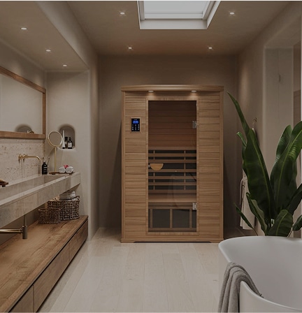 A Clearlight sauna in a upscale bathroom