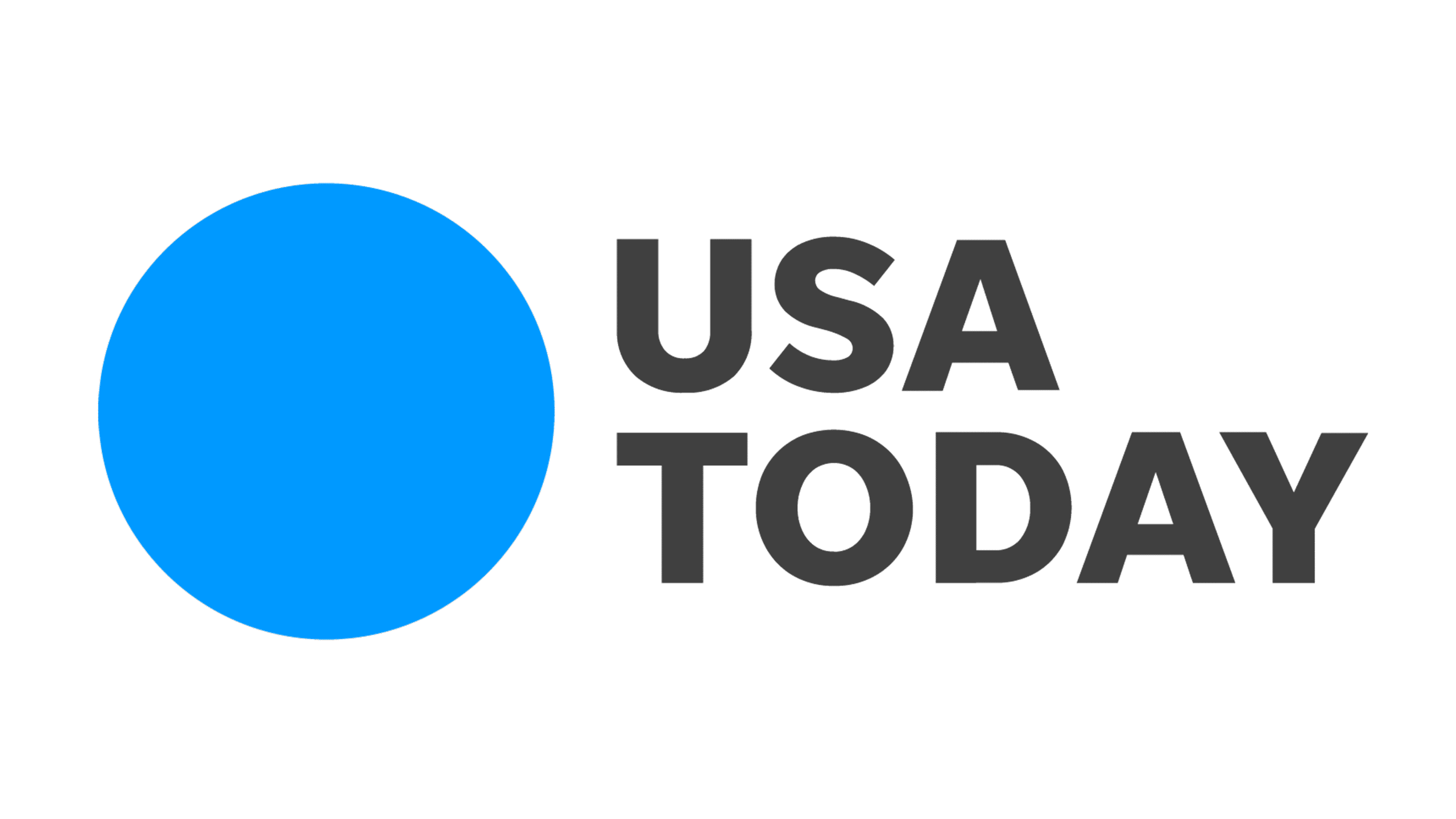 USA TODAY logo with bold dark text to the right and a large blue circle on the left.