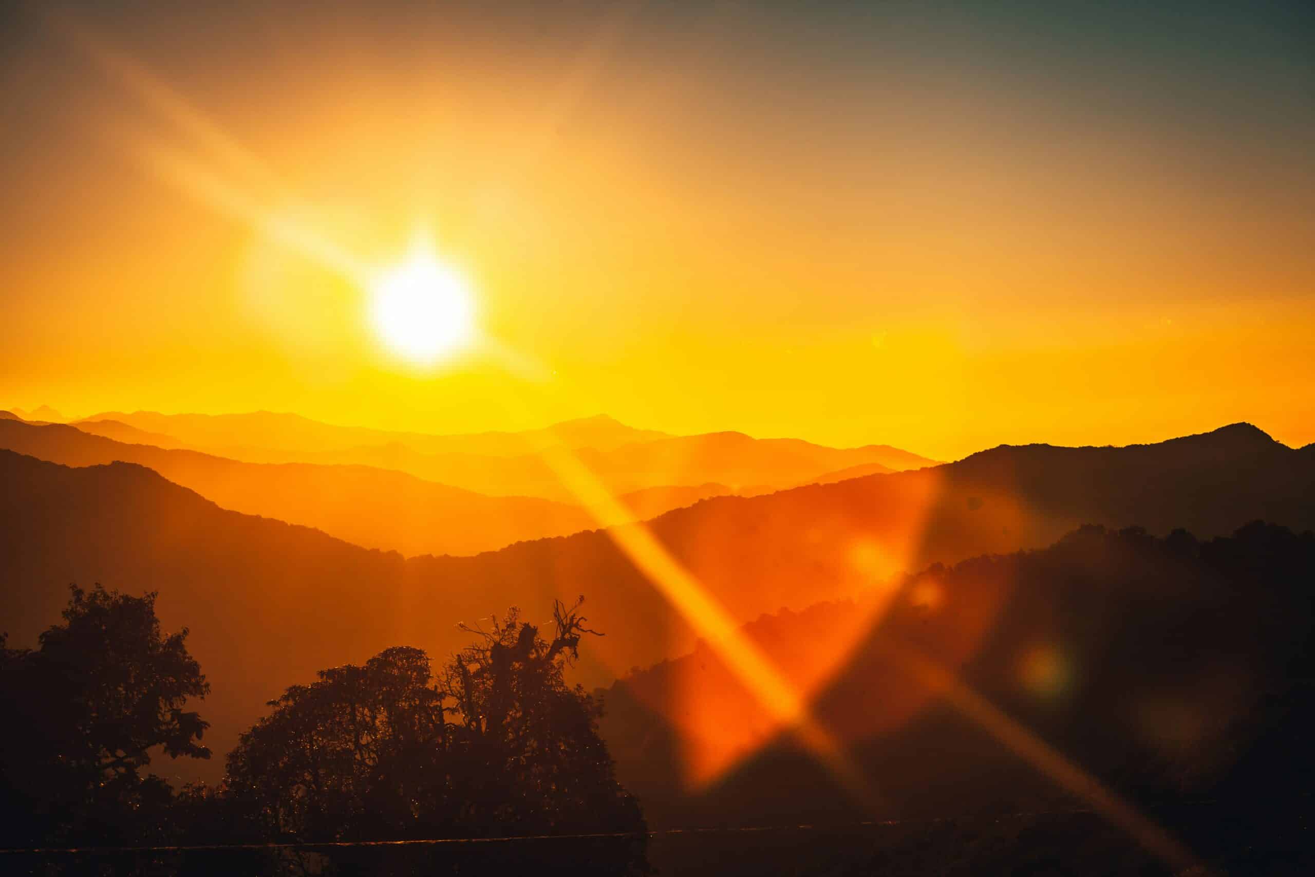 Sunlight dimming over the mountains