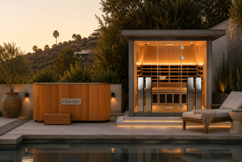 Clearlight Plunge and Infrared sauna outdoors